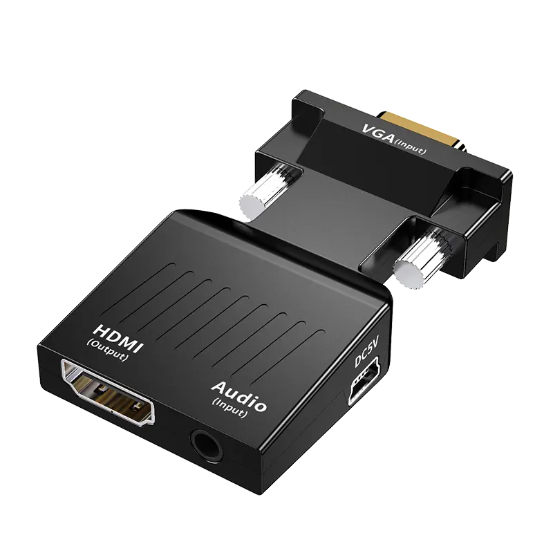 Adaptador conversor fêmea hd para vga macho, 1080p full hd, resolução de monitor e conector com áudio de 3.5mm