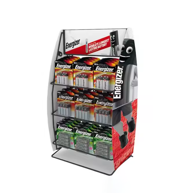 4 Tier Floor Car Battery Shelf Metal Motor Engine Oil Display Stand Battery Display Rack for Auto Repair Shop