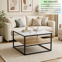 Table basse contemporaine OKAY à double niveau de rangement, multifonctionnelle, pour intérieur, en pierre frittée, de style minimaliste et carré