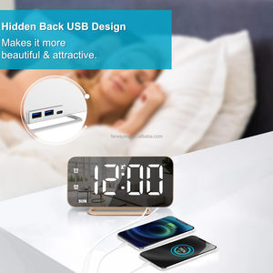 Reloj Despertador Digital LED Delgado, Superficie de <span class=keywords><strong>Espejo</strong></span> para Maquillaje, con Atenuación, Pantalla Grande, Puertos de Carga USB para Mujeres y Niñas - Product Image 4