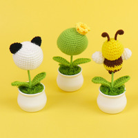 Pot Bunga Rajut Hewan Lucu Grosir, Pot Bunga Putih Desain Baru, Ornamen Rajutan Wol untuk Kado Hari Ayah