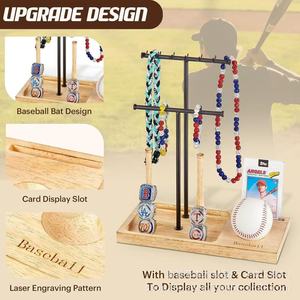 Wooden <b>Desktop</b> Baseball Base <b>Shelf</b> Solid Wood Necklace Bracelet Storage Rack Jewelry Organizer 3 Floors Multi Layer Display - Product Image 2