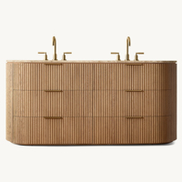 Meuble-lavabo de salle de bain RH Renowned en chêne américain moderne, avec double vasque et plateau en marbre, console en bois de luxe avec poignée en laiton