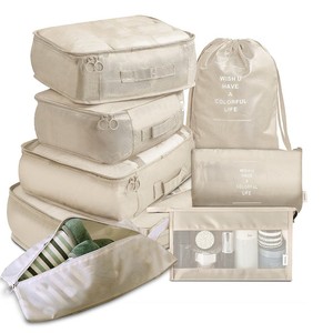 Wholesale Lightweight ziplock travel Luggage Organizer Bags 8 pcs Packing Cubes storage bag Set with Laundry Shoe Bag