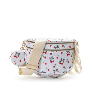 Riñonera cruzada con lazo de <span class=keywords><strong>cereza</strong></span>, riñonera de nailon con doble cremallera de gran capacidad para mujer, riñonera con doble cremallera para mujer, bolsa de almacenamiento - Product Image 4