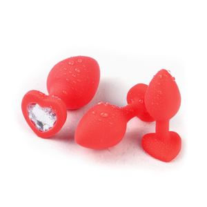 FBA-014レッドシリコーン透明ジュエルバットプラグS M Lアナルプラグセット女性用 - Product Image 4