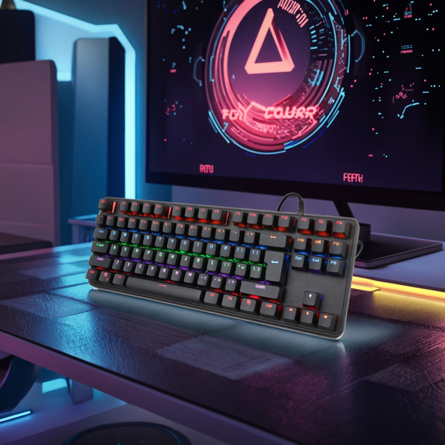 OEM ODM RGB Backlit 87 Keys Wired Mechanical Gaming Keyboard USB Interface Plug&Play Anti-Ghosting Black Waterproof Keyboard