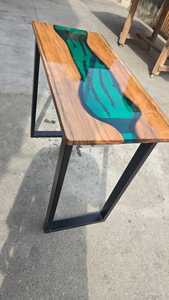 Designer Green & Beige Epoxy Resin <b>Table</b> – Luxury Handmade Furniture for <b>Dining</b>, Office & Living Room - Product Image 5
