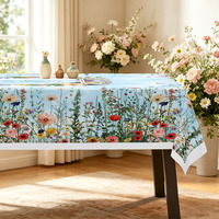 Nappe Imprimée Floral Ciel Aquarelle « Hello Summer » en Gros, Housse de Table Anti-Taches pour Fêtes, Plage, Maison, Design Personnalisé