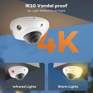 8MP Smart Hybrid Light Mini Dome IP-Sicherheitskamera Vandalensicher 2,8mm Objektiv PoE Eingebautes Mikrofon SD-Kartensteckplatz KI-Menschen-/Fahrzeugerkennung - Product Image 3