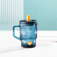 Hxglass – Tasses en verre bleu nuage pour eau, thé, lait, café, avec paille, isolation thermique, surface gaufrée, coffrets cadeaux de luxe pour femmes
