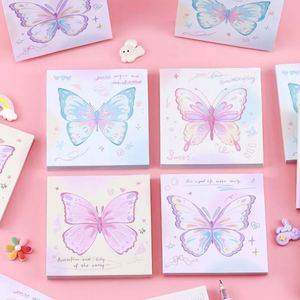 Kawaii Watercolor Butterfly Themed Self-Adhesive <b>Memo</b> <b>Pads</b> Assorted Pastel Pattern Cute Office Daily Stationery Note Taking - Product Image 1