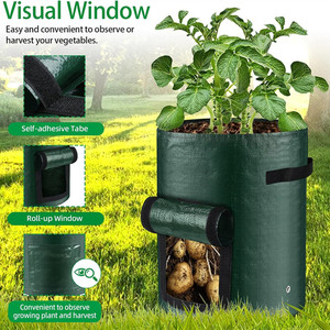 Sacs de culture de pommes de terre durables avec rabat et poignées, sacs de plantation en PE verts pour légumes, fleurs et herbes - Product Image 3