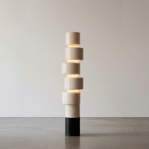 Lampe de sol en céramique minimaliste, design empilable, abat-jour cylindrique, lumière LED blanc chaud - Product Image 1