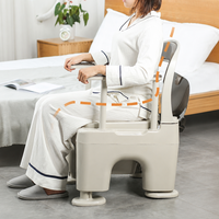 Chaise de toilette portable en plastique à hauteur réglable avec accoudoirs, rehausseur de siège, transformable en position accroupie, mobile, pour chevet, style classique, personnalisable