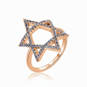 Piedras preciosas Vintage Mujeres Joyería fina Oro Alta calidad Zafiro natural Estrella de David Piedra preciosa 14K Diamante sólido Anillos azules grandes - Product Image 1