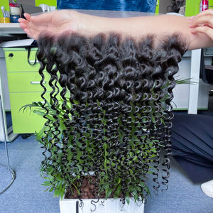 Vente en gros cheveux vierges brésiliens vague profonde seulement fermeture bouclée frontale 13x6 dentelle transparente frontale de cheveux humains - Product Image 1