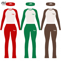 Ensemble de détente 3 pièces pour femme Noël avec broderie personnalisée, haut à manches longues raglan color block, leggings évasés et bandeau