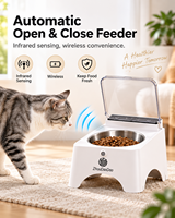 Gamelle surélevée pour chien avec capteur de mouvement, distributeur automatique sans fil avec couvercle transparent à ouverture automatique