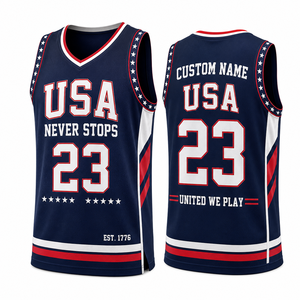 USA <b>Basketball</b> Fan Jersey Custom Team Name Number Printed Breathable V-neck Short Sleeve Mesh Sports Apparel Game Day Men Women - Product Image 4