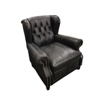 Fauteuil d'appoint de luxe vintage en cuir véritable marron, style Mid-Century, avec boutons capitonnés et dossier ailé, pour hôtel, bureau à domicile, salle à manger et villa