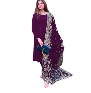 Style indien pakistanais lourd pur viscose velours longues Anarkali robes Dupatta ensemble femmes filles vêtements ethniques prix de gros - Product Image 1