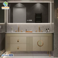 Meuble-lavabo mural incurvé moderne et luxueux en bois massif Juerte 2026 OEM avec robinet de lavabo en cuivre et vasque en céramique pour salle de bain et chambre