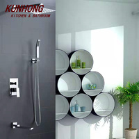 Ensemble de robinetterie de douche murale contemporaine en laiton chromé poli noir mat à trois fonctions avec jet de pluie