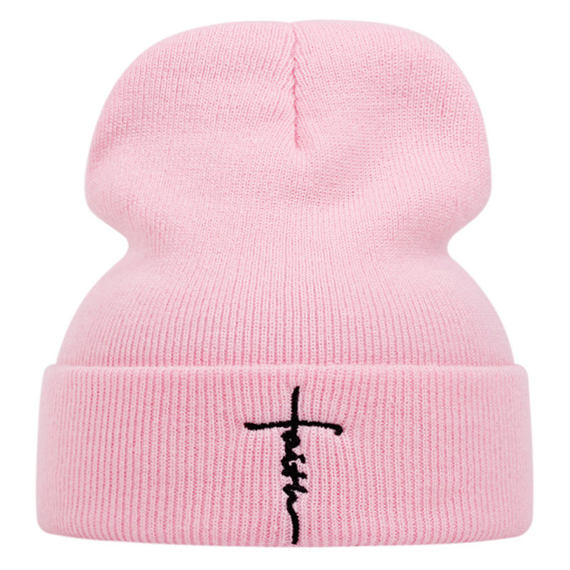 หมวกไหมพรมถักลายไขว้ สีชมพู