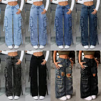 Jeans droits taille haute amples brodés respirants pour femmes, style vintage, vente en gros, exportation