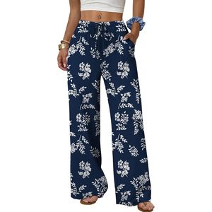 Women's <b>Linen</b> Cotton Palazzo Pants Wide Leg High Waist Flowy Beach Trousers With Pockets Breathable Summer Wear - Product Image 1