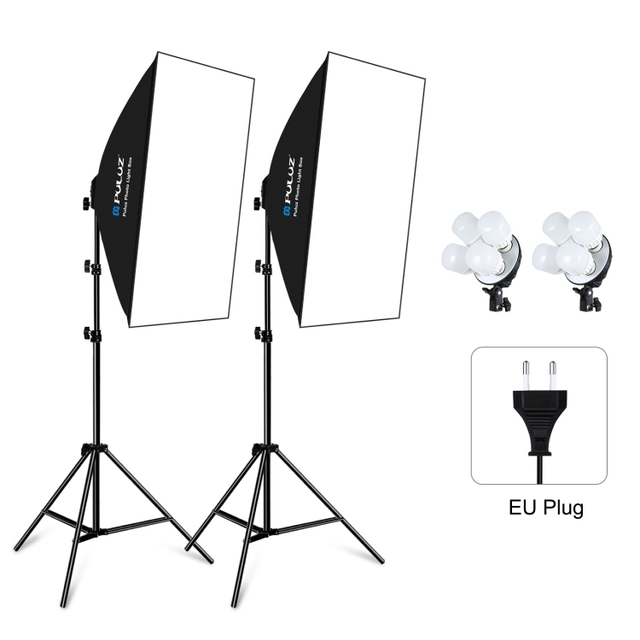 PULUZ Softbox Lighting Kit 2 PCS 50x70cm Professional Photo Studio Photography Light Equipment with 8 X E27 20W E27 Socket Bulb