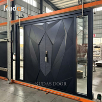 Porte d'entrée pivotante en aluminium double couche à facettes 3D personnalisable pour villa de luxe, porte d'entrée extérieure sécurisée avec serrure intelligente