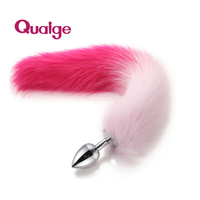 Plug anal vibrant en forme de queue de chat, jouet sexuel, rouge et violet, en acier inoxydable et cristal, 100% étanche, 6cm*46cm