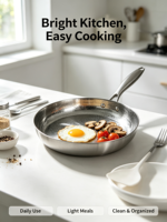 Poêle à frire en acier inoxydable 430 Long Lin Pattern 2.0-3.0L, design européen, pour cuisinière à induction et cuisinière à gaz