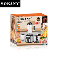 Blender commercial SOKANY33336600W 3 en 1 avec pichet de 3 L et hachoir à viande, 15 vitesses pour les magasins de jus et les restaurants