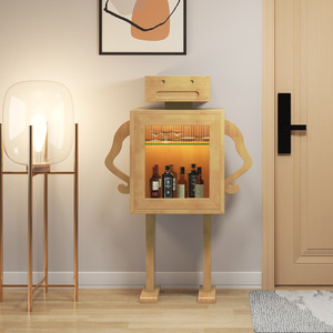 Vintage Solid Wood Robotic Wine <b>Cabinet</b> Natural Color Living Room <b>Storage</b> Shelf - Product Image 1
