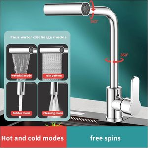 <span class=keywords><strong>Robinet</strong></span> de cuisine avec pulvérisateur 4 en 1 Cascade/Pluie/Courant/Pulvérisation Bec rotatif à 360 ° Utilitaire Acier inoxydable 201/304 - Product Image 5