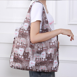 Stock Full Printing Patterns Expansível Folding Grocery <span class=keywords><strong>Bag</strong></span> 190T Poliéster Dobrável Sacola de compras com bolso pequeno - Product Image 4