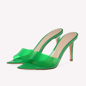 Babouches Femme Peep Toe Bleu Royal Tendance Mules à Talons Hauts Transparents - Product Image 3