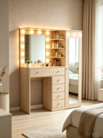 Ensemble de table de maquillage de luxe écologique avec miroir éclairé, 13 tiroirs, bureau de coiffure moderne, meubles de chambre à coucher
