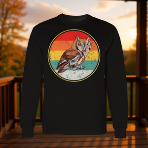 Vintage Retro Sunset Eastern Screech Owl <b>Bird</b> Long Sleeve T-<b>Shirt</b> - Product Image 3