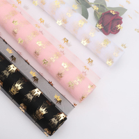 Papier d'emballage pour bouquet de roses en gaze estampé à chaud, imperméable, enduit de PE double face, pour anniversaire, mariage, fête des mères