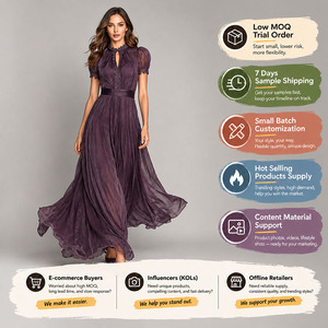 Joydressing Elegante Abito Lungo in Chiffon Viola Scuro, Sexy con Colletto Alto e Maniche <span class=keywords><strong>a</strong></span> Sbuffo, Vestito da Festa con Arricciature, Vendita all'Ingrosso Personalizzata - Product Image 1