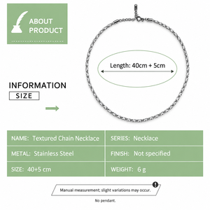 Collier chaîne texturée en acier inoxydable, couleur argent, chaîne serpent, 40+5 cm, fermoir mousqueton, 6 g - Product Image 2