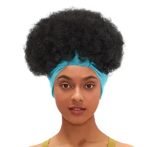 도매 비 슬립 원활한 Drawstring 짧은 탄성 아프리카 곱슬 퍼프 합성 스카프 머리띠 느슨한 가발 블랙 여성