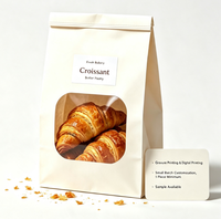 Sachet alimentaire imprimé à fond carré avec fermeture à huit côtés, fenêtre transparente et lien métallique, en papier kraft, pour pain de mie, croissants et pain