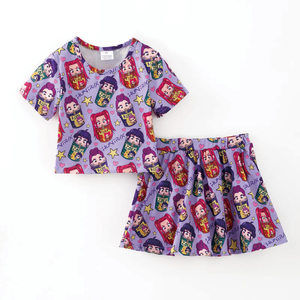 Set <span class=keywords><strong>di</strong></span> abiti a maniche corte da ragazza con stampa <span class=keywords><strong>di</strong></span> cartoni animati personalizzati Set <span class=keywords><strong>di</strong></span> <span class=keywords><strong>abbigliamento</strong></span> con stampa <span class=keywords><strong>di</strong></span> personaggi cinematografici per ragazze personalizzabili - Product Image 1