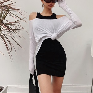 <span class=keywords><strong>Maglietta</strong></span> estiva personalizzata con logo Sexy a maniche lunghe di alta qualità abito da camicia a spalla per le donne - Product Image 1