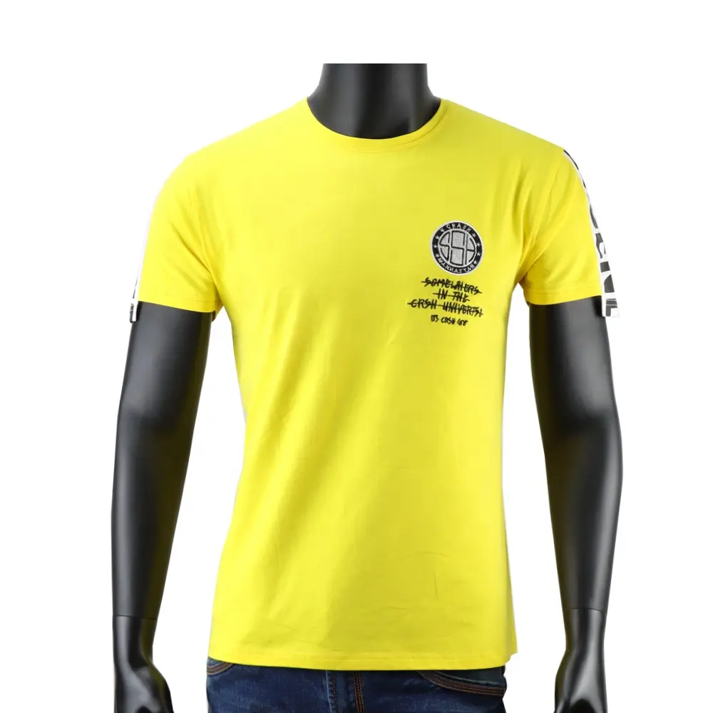 Fabriek Directe Verkoop Korte Mouw Ronde Hals Shirt Mannen T-shirt 100% Katoen Geel Goedkope T-shirt Hot Selling Producten